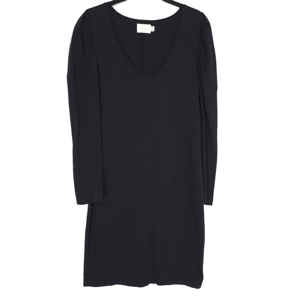NATION Ltd Black Dress V Neck Long Sleeve 100% Cotton Womens M